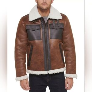Tommy Hilfiger mens Faux Leather Shortie Rancher Jacket with Fleece Accents